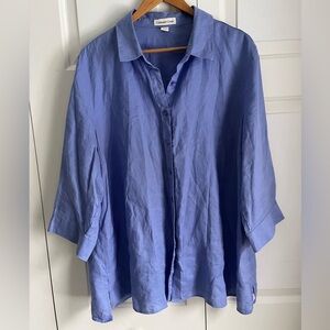 Cold water creek 100% linen button up 3/4 sleeve blouse Laganlook 1X lavender